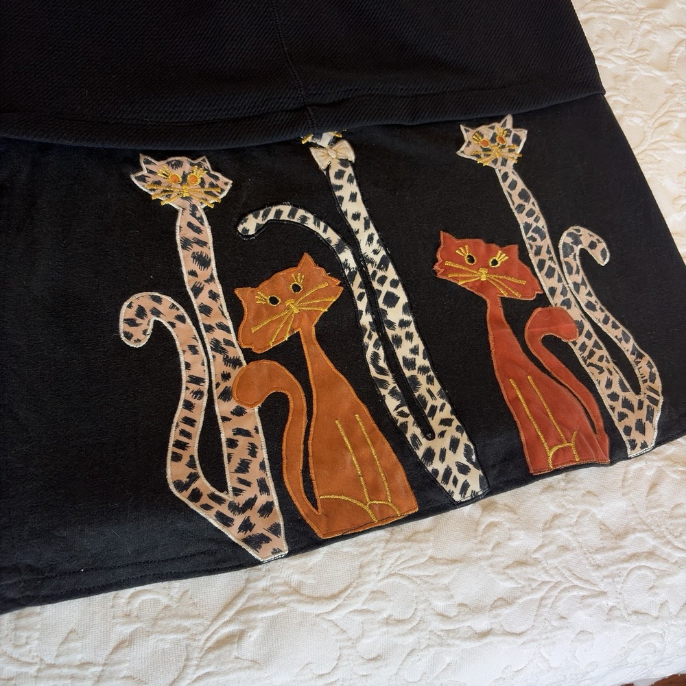 Whimsical Altered Cat Lady Dress L Artsy Applique Wearable Art Maxi Lagenlook
